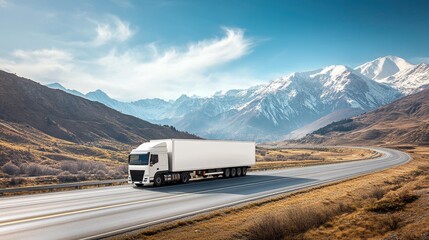 Majestic Snowcapped Mountains and Winding Road with Truck