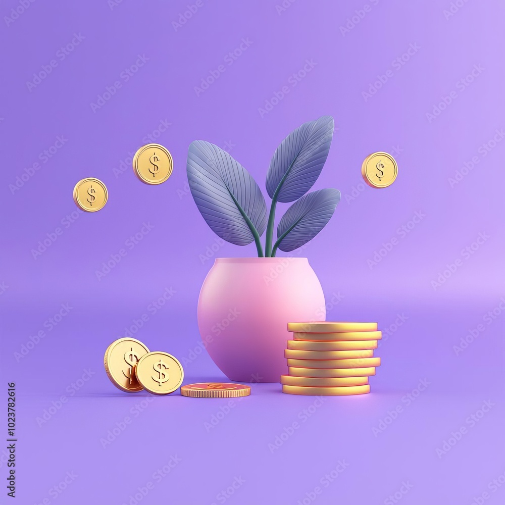 Poster sleek floating 3d finance icons with glossy surfaces and vibrant gradients for modern design