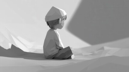 A Pensive Moment of Introspection and Self Discovery in a Serene Minimalist Setting