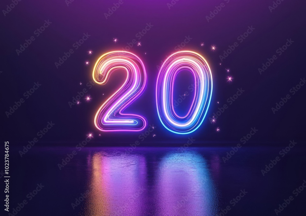 Poster vibrant 3d neon text with glowing colors and soft reflections floating in midair