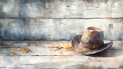 Charming watercolor of a pilgrim hat resting on a rustic wooden table.