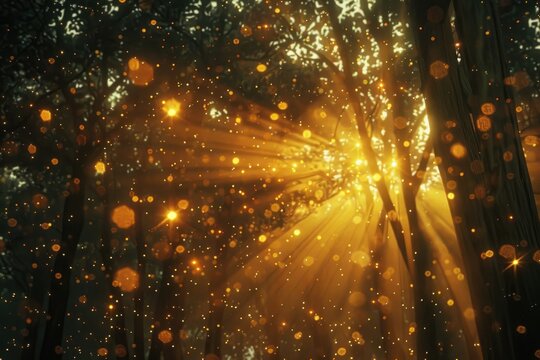 Fototapeta zoom lens and golden light burst among trees