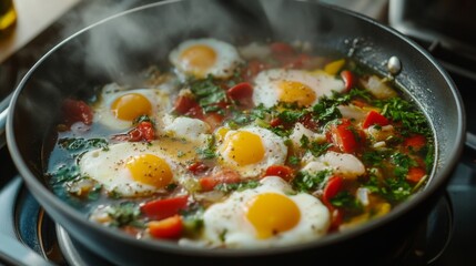 Colorful Egg Dish Cooking with Fresh Vegetables