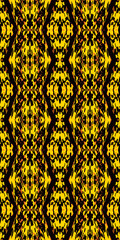 Seamless vertical vibrant geometric pattern. Interlocking diamond and triangle shapes. Ethnic-inspired design. Bold orange, yellow, and black color palette. Festive and spooky atmosphere. 