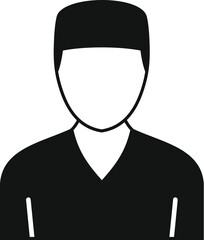 This simple black and white icon shows a male nurse wearing scrubs