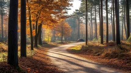 Fototapeta premium Serene Autumn Path in Tranquil Forest Landscape