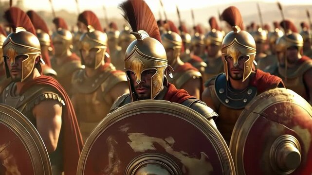 Spartan Warriors in Formation, Ready for Battle: A Glimpse into Ancient Greek Warfare