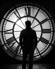 silhouette of a man with a clock