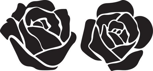 Set of vector black silhouettes of rose flowers isolated on a white background