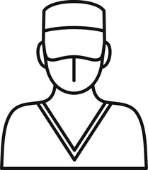 Simple line icon of a doctor wearing a medical mask and a cap