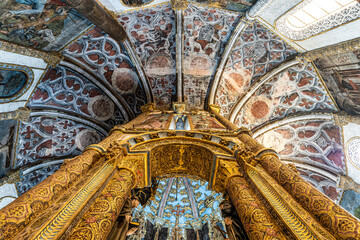 Interior view at the Charola of the Convent of Christ, magnificent Knights Templar architecture at...