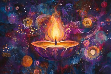 Diwali-themed art featuring abstract representations of light and joy through conceptual designs.