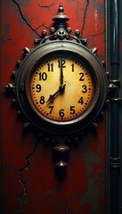 A vintage wall clock with intricate detailing, perfect for evoking nostalgia and elegance in home decor or design projects.