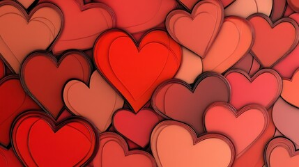 Abstract heart pattern with overlapping shapes in various shades red