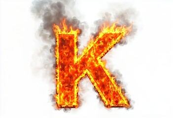 A Fiery Representation of the Letter K Surrounded by Flames and Smoke for Creative Use