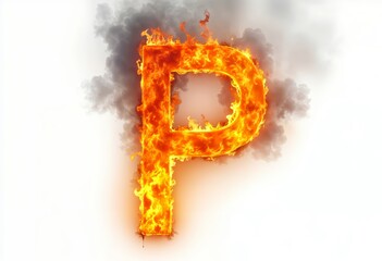 A Fiery Representation of the Letter P Surrounded by Flames and Smoke for Creative Graphic Designs