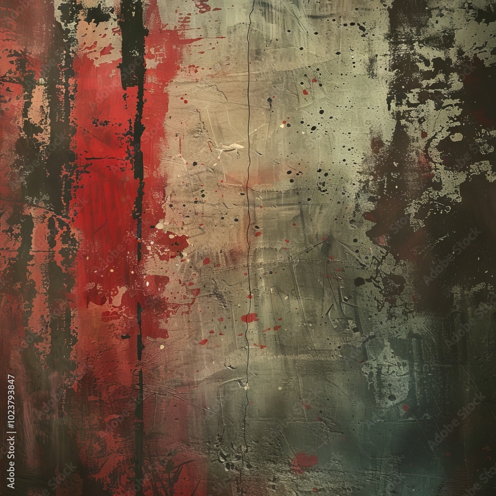 Poster Abstract grunge texture featuring red and green tones with paint splatter and a rough surface, perfect for artistic backgrounds and design projects.