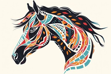 Obraz premium Horse head silhouette featuring colorful tribal ornaments.