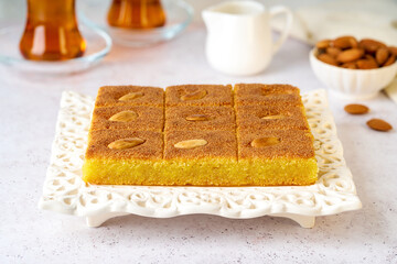 Middle eastern traditional semolina cake basbousa , namoora, hareesa