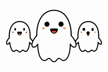 set of cute ghost characters with outlined style