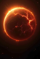Fototapeta premium A mesmerizing fiery planet glowing in a dark cosmos, ideal for science fiction themes, astrophysics projects, or space exploration concepts.