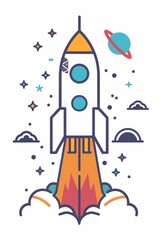 Simple line drawing of a rocket launching to represent success.