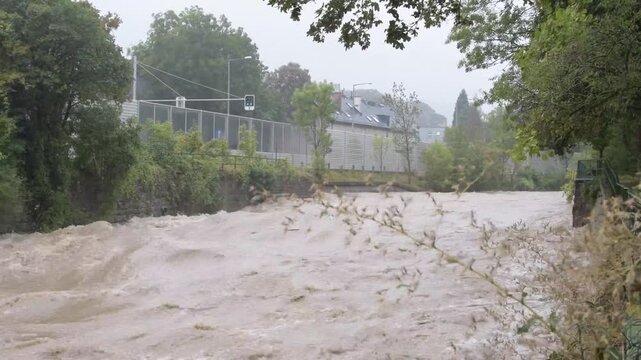 high water levels in the river, flooded areas of t