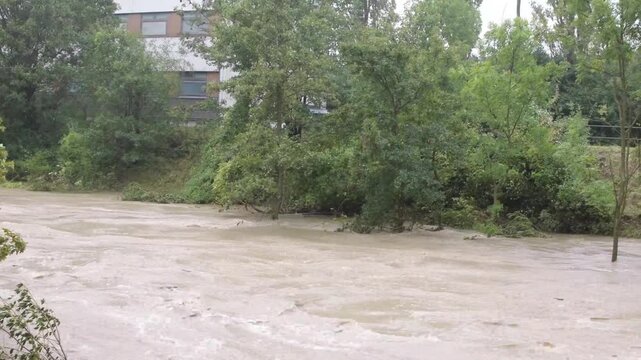the wien river has overflowed its banks, submerged