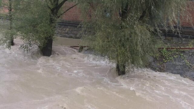 flooding after rains, high water level in the rive
