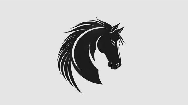 Horse simple minimalist black pictogram graphic animation. Alpha channel. Transparent background motion design. 4K resolution