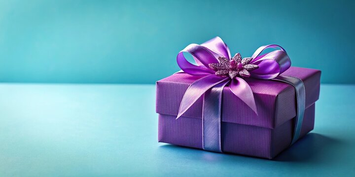 Minimalist elegant gift box with decorative adornments on blue background