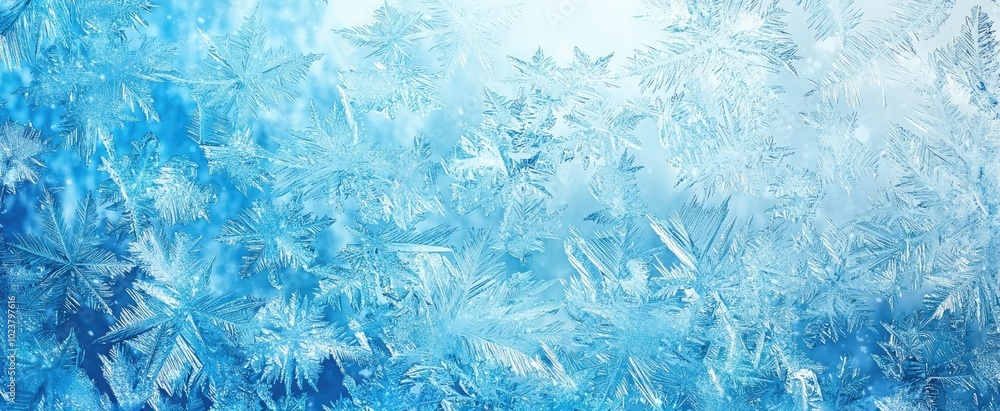 Poster intricate ice crystal patterns on a frosted windowpane