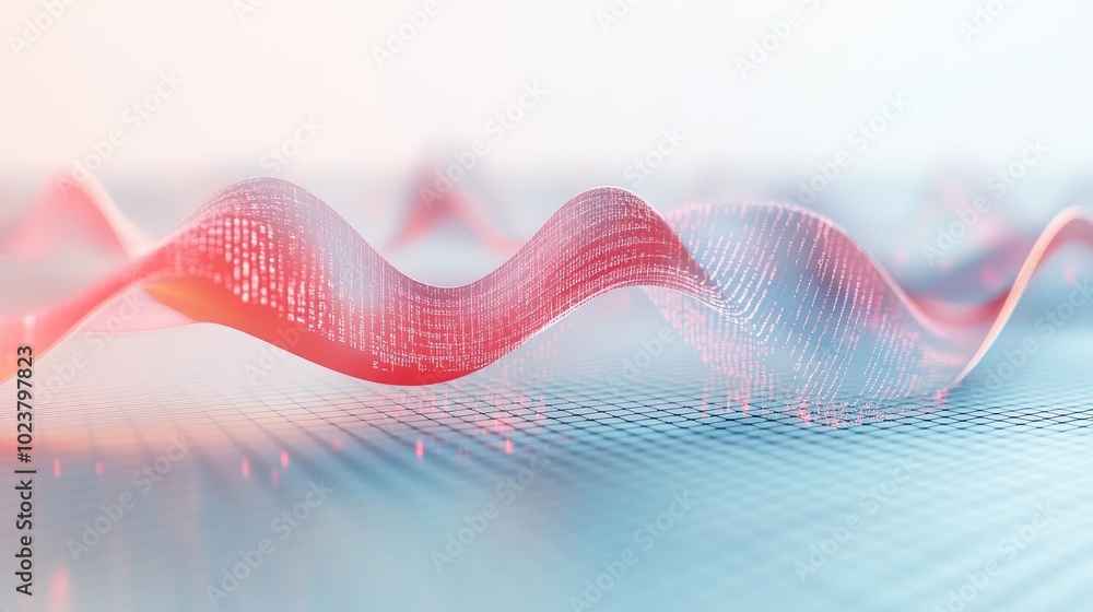 Poster flowing waves of light and data in soft colors