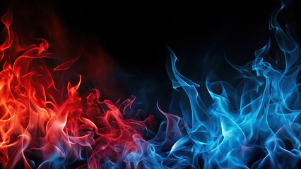 Minimalist fire background with red and blue flames on a black backdrop