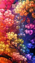 Vibrant Fractal Bushes with Multicolored Blossoms - A Colorful Floral Explosion for Creative Projects