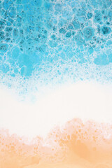 Fluid art Abstract flow acrylic and watercolor pour marble painting blot. Color blue, beige, white wave smoke texture background.