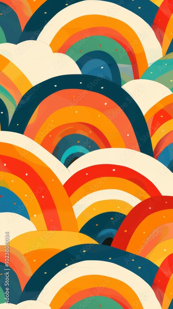 Poster a colorful rainbow patterned piece of art with a starry background. the colors are bright and vibran