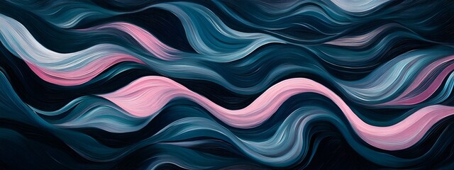 Obraz premium A flat surface covered with wavy lines in shades of blue, pink and dark gray.