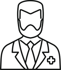 Simple line drawing of a bearded doctor wearing a lab coat and tie