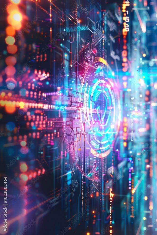 Poster artistic representation of cyber security in abstract colors.
