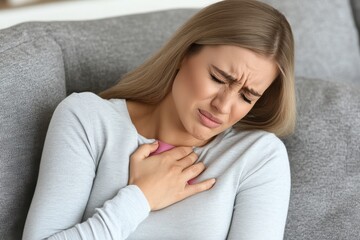 Fototapeta premium Woman Experiencing Menstrual Pain at Home