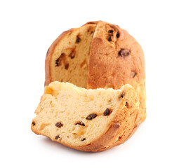 Cut Panettone on white background