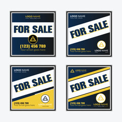 Professional, creative, modern-style real estate signboard or signage for sale, announcement, promotion, or advertisement sign in black and yellow.