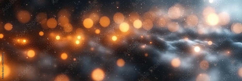 Poster glowing orbs of light scattered across a dark background create a mystical atmosphere in the night