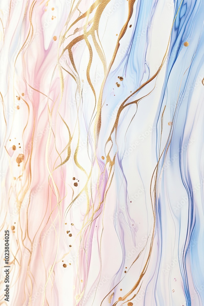 Poster elegant abstract fluid art with pastel colors and golden accents creating a serene atmosphere