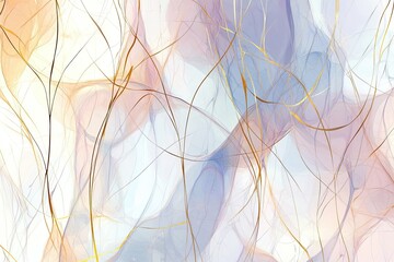 Ethereal Pastel Fluid Art Painting With Golden Lines and Soft Colors for a Calming Atmosphere