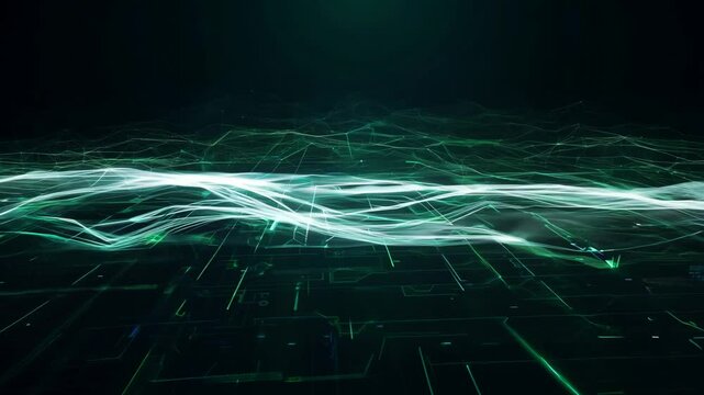 A computer generated image of a green, black and white background with a lot of lines and shapes