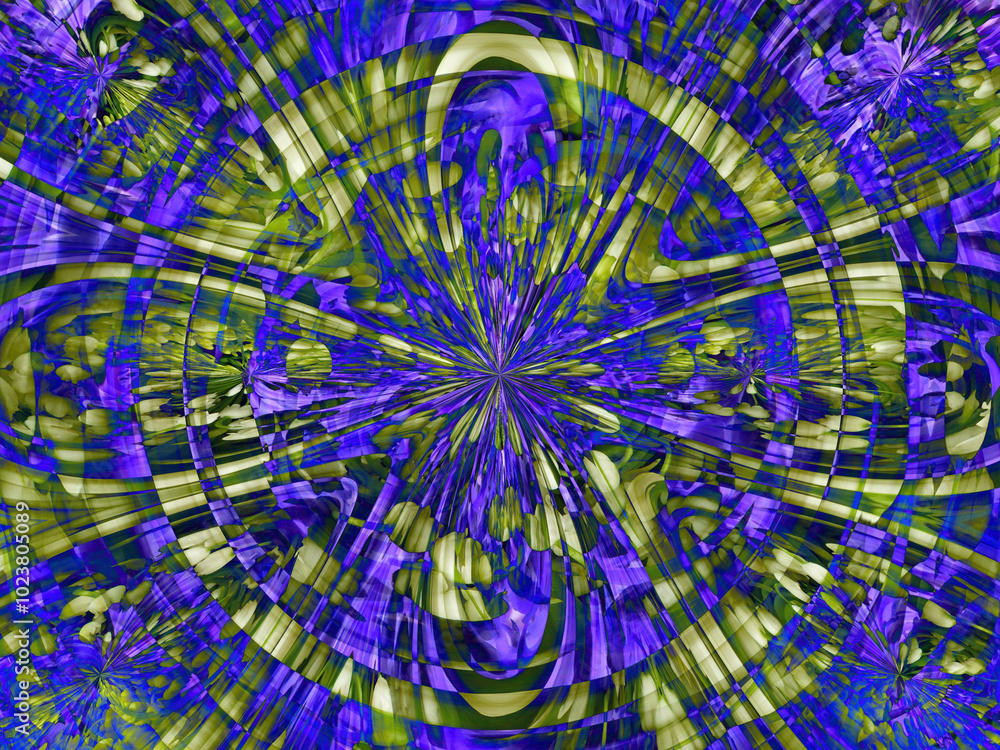 Poster floral abstract background with green and violet colors and water and waves effects - computer graph