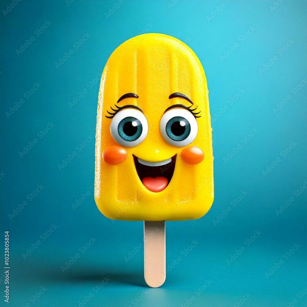 Wall mural Cute Cartoon Fruit Bar Popsicle Food Character with Big Eyes