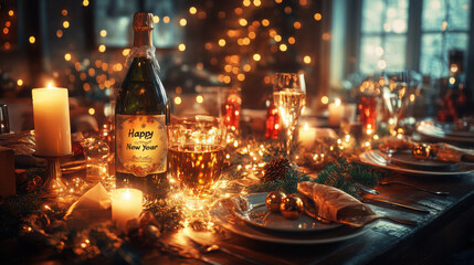 There is text in the background"Happy New Year"Many people celebrating New Year